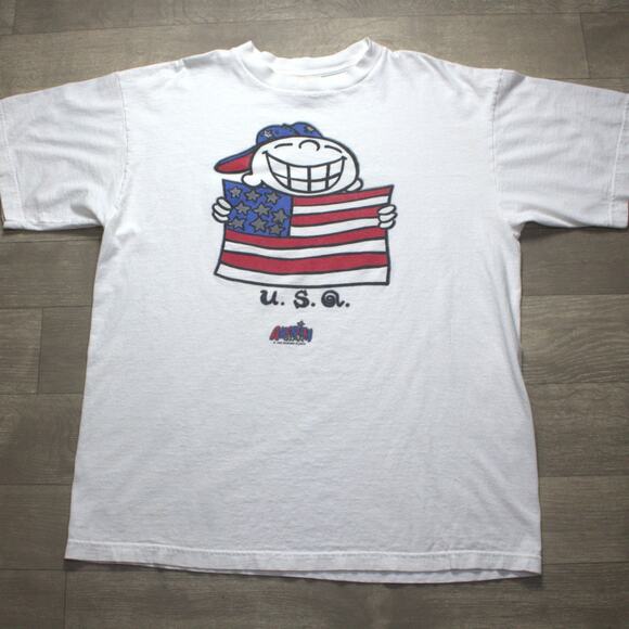 Vintage 1995 U.S.A Flag Smiling Kid Novelty Graphic T-Shirt Size XL - Picture 2 of 5
